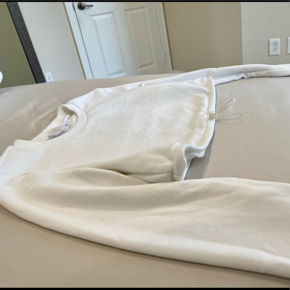 Houseofcb White Cropped Drawstring Sweatshirt Xs - image 7